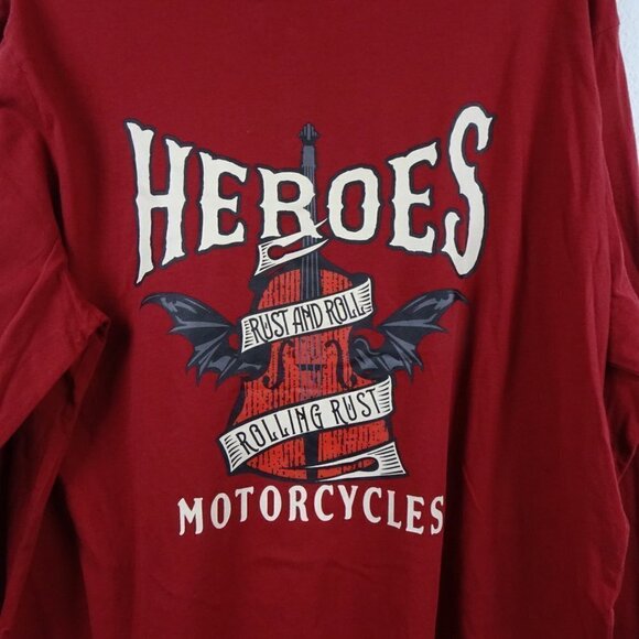 Heroes Motors Motorcycle T-Shirt Men's Size XL Red Long Sleeve Cotton - Picture 4 of 7